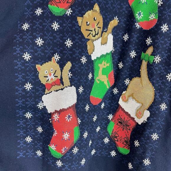 Vintage 90s Christmas Crazy Cat Lady cats stockings sweatshirt - Picture 2 of 6